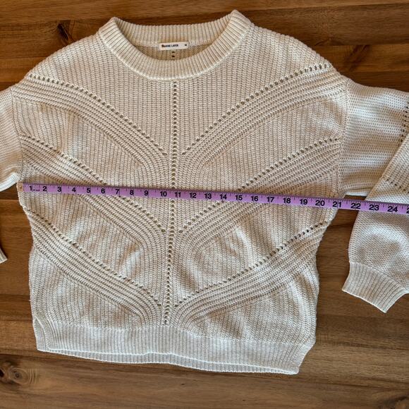Marine Layer Olivia Crewneck Sweater in Cream White Medium Pointelle Knit - Picture 10 of 15